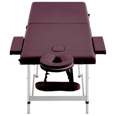 vidaXL Sklopivi stol za masažu 2 zone aluminijski ljubičasta boja vina