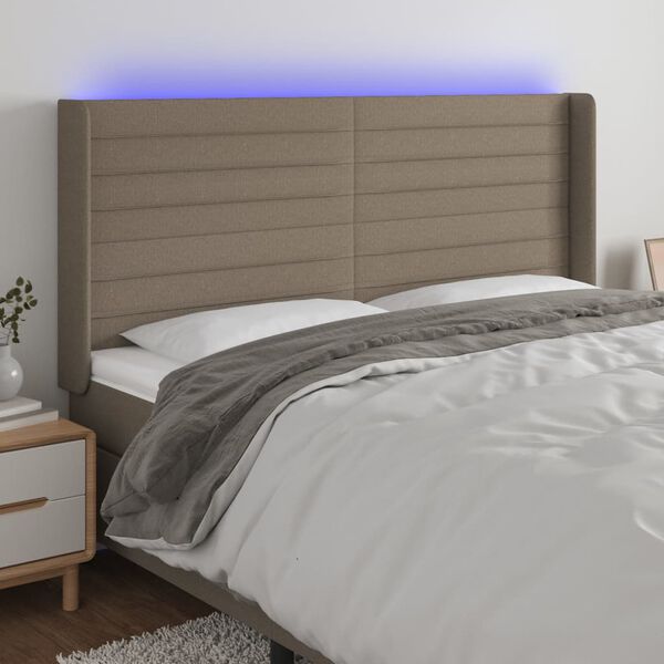 vidaXL LED uzglavlje smeđesivo 163 x 16 x 118/128 cm od tkanine