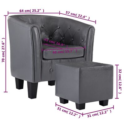 vidaXL Fotelja od umjetne kože s osloncem za noge siva