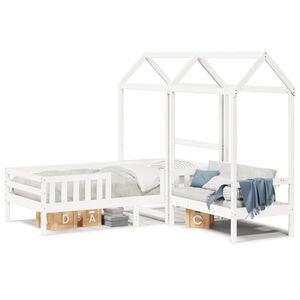 vidaXL Set kreveta i klupe s krovom bijeli 80 x 200 cm borovina