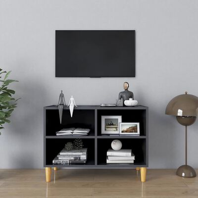 vidaXL TV ormarić s nogama od masivnog drva sjajni sivi 69,5x30x50 cm