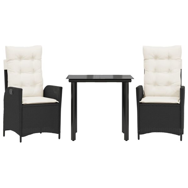 vidaXL 3-dijelni vrtni blagovaonski set s jastucima od poliratana crni