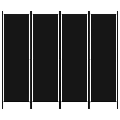 vidaXL Sobna pregrada s 4 panela crna 200 x 180 cm