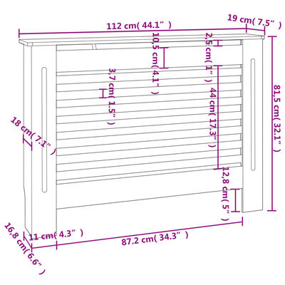 vidaXL Pokrov za radijator bijeli 112 x 19 x 81,5 cm MDF