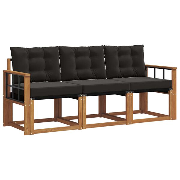 vidaXL Set vanjskih sofa s jastukom 3 pcs Prirodna i crna