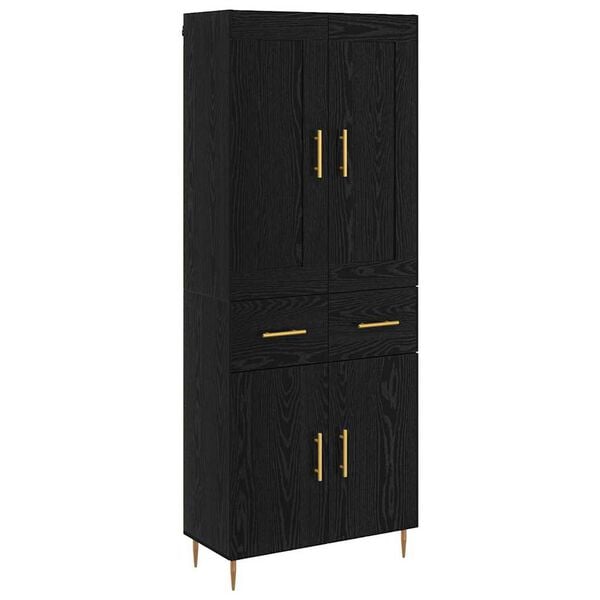 vidaXL Highboard Crni hrast 69,5 x 34 x 180 cm Konstruirano drvo