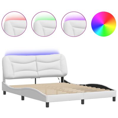 vidaXL Okvir kreveta s LED svjetlima bijeli 160x200 cm od umjetne kože