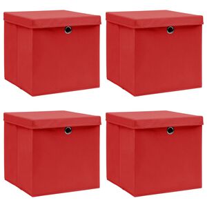 vidaXL Kutije za pohranu s poklopcima 4 kom crvene 32x32x32 cm tkanina
