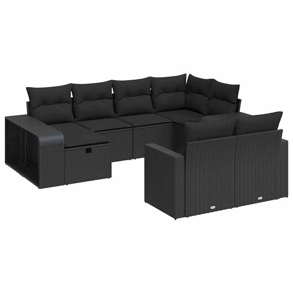 vidaXL 10-dijelni set vrtnih sofa s jastucima crni od poliratana