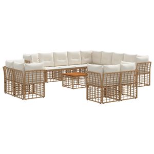 vidaXL Set vanjskih sofa 14 kom. Prirodna i krema bijela Poliester