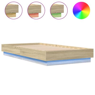 vidaXL Okvir kreveta s LED svjetlima boja hrasta sonome 90 x 190 cm