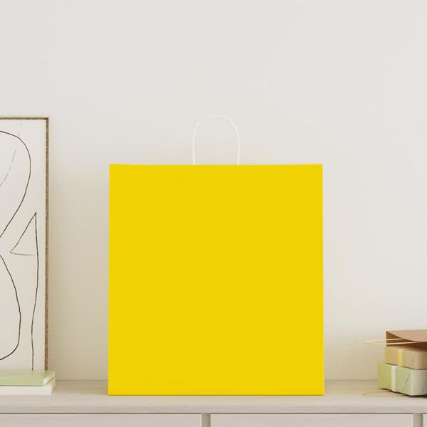 vidaXL Papirnate vrećice 50 kom s ručkama žute 45x17x48 cm