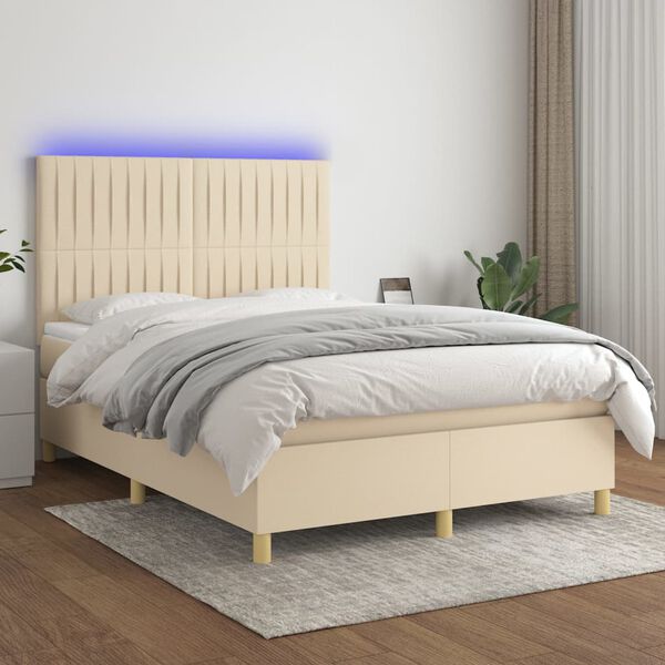 vidaXL Krevet box spring s madracem LED krem 140x190 cm od tkanine