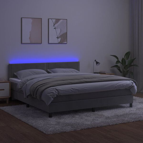 vidaXL Krevet box spring s madracem LED svjetlosivi 180x200 cm bar&scaron;un
