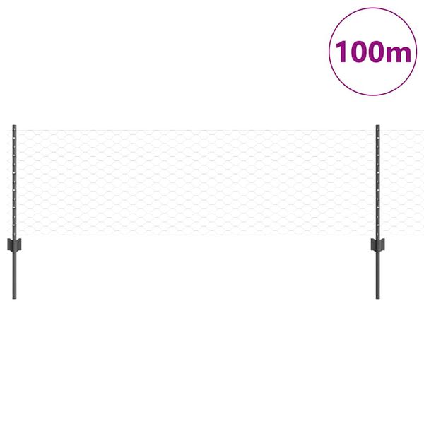 vidaXL Ograda s postovima Siva 0,6 x 100 m Čelik i PVC