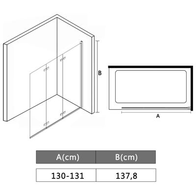 vidaXL Sklopiva vrata za tuš-kabinu s 3 ploče ESG 130 x 138 cm