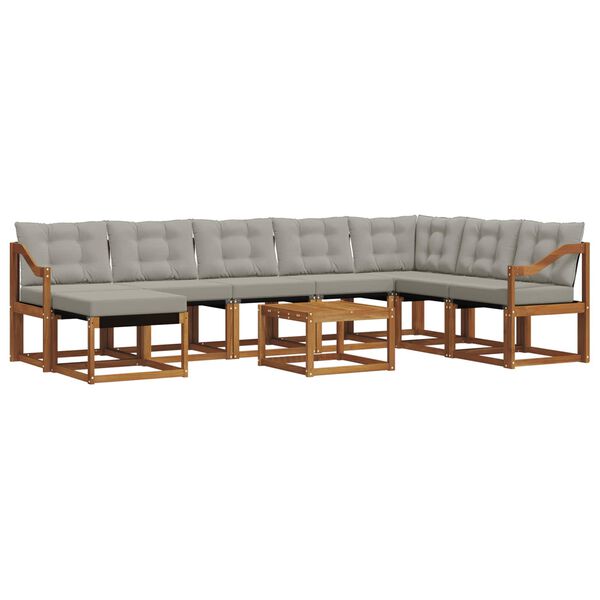 vidaXL Set vanjskih sofa s jastukom 9 pcs Prirodna i svijetlo siva