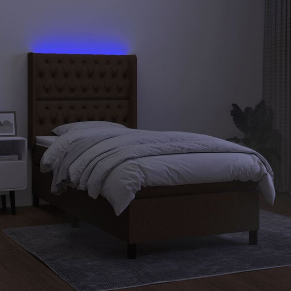 vidaXL Krevet box spring s madracem LED tamnosmeđi 80 x 200 cm tkanina