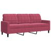 vidaXL 3-dijelni set sofa s jastucima crvena boja vina baršunasti
