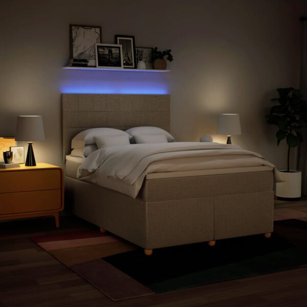 vidaXL Krevet s oprugama i madracem krem 140x200 cm od tkanine