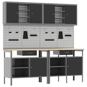 vidaXL Set radnog stola 8 pcs Crvena i siva Čelik s prahom premazan