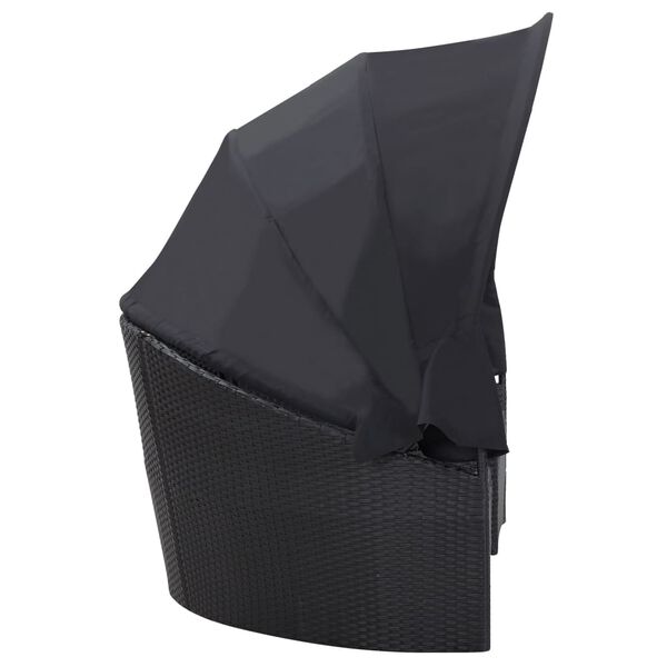 vidaXL Vanjski ležaj od poliratana s krovom crni
