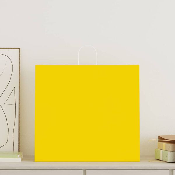 vidaXL Papirnate vrećice 50 kom s ručkama žute 54x15x49 cm