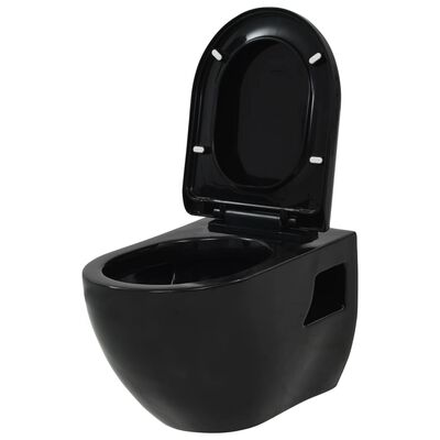 vidaXL Zidna toaletna školjka s ugradbenim vodokotlićem keramička crna