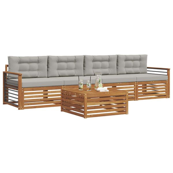 vidaXL Set vanjskih sofa s jastukom 5 pcs Prirodna i svijetlo siva