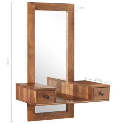 vidaXL Kozmetičko ogledalo s 2 ladice od masivnog drva šišama