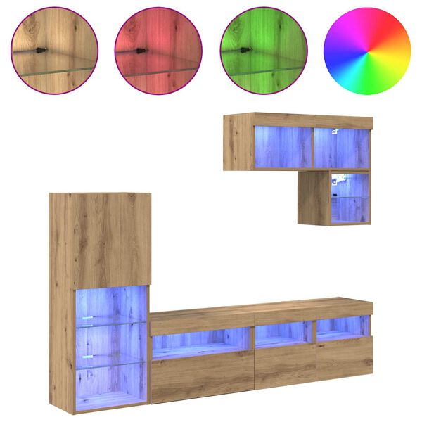 vidaXL TV zidne jedinice 6 pcs Umjetnički hrast Konstruirano drvo