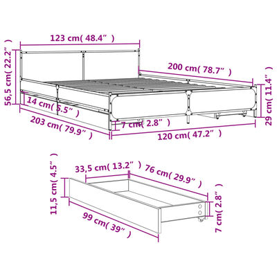 vidaXL Okvir za krevet s ladicama crna 120x200 cm konstruiranog drva