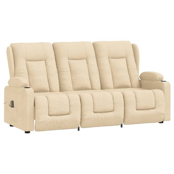 vidaXL Masažni trosjed od tkanine s držačima čaša krem