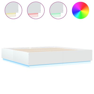 vidaXL Okvir kreveta s LED svjetlima bijeli 180 x 200 cm drveni