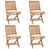 vidaXL Sklopive vrtne stolice s jastucima 4 kom od masivne tikovine