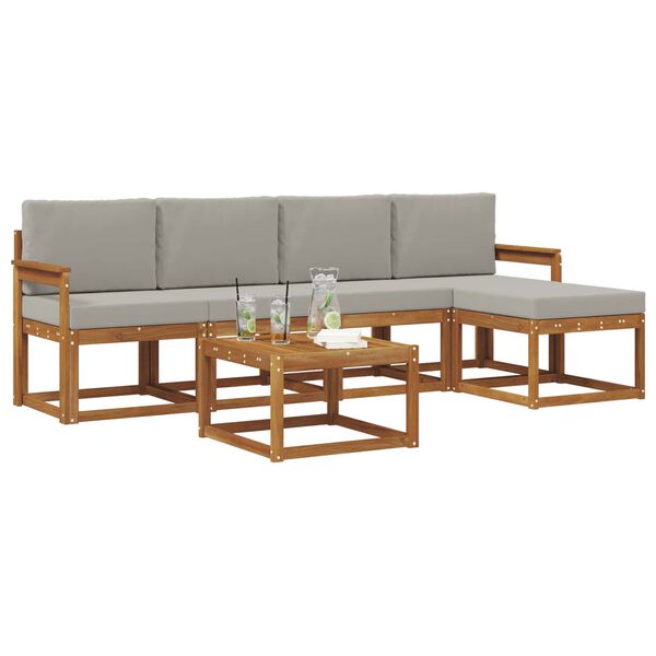 vidaXL Set vanjskih sofa s jastukom 6 pcs Prirodna i svijetlo siva