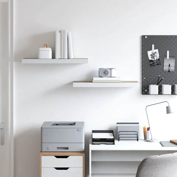 vidaXL Plutajuće zidne police 2 kom hrast i bijele 60x23,5x3,8 cm MDF