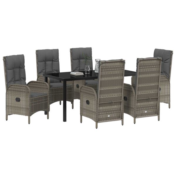 vidaXL Vrtni set za objed s jastukom 7 pcs Siva poliratan