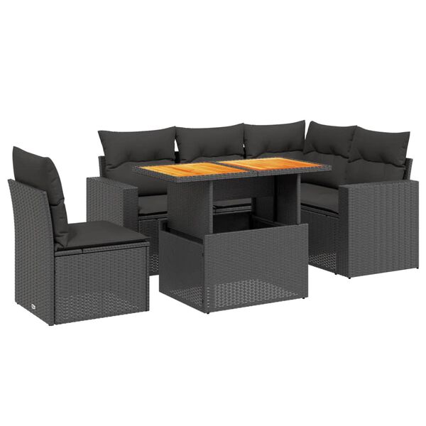 vidaXL 6-dijelni set vrtnih sofa s jastucima crni od poliratana