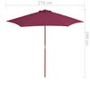 vidaXL Vanjski suncobran s drvenim stupom 270 cm bordo
