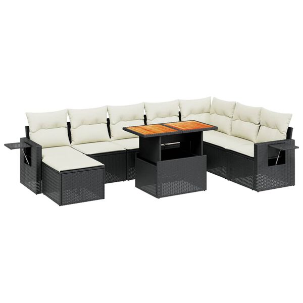 vidaXL 9-dijelni set vrtnih sofa s jastucima crni od poliratana