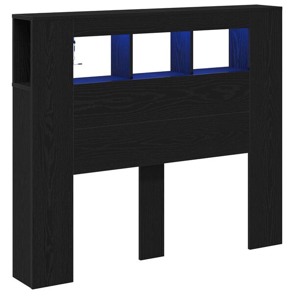 vidaXL LED glava kreveta s policom Crni hrast 120 x 18,5 x 103,5 cm