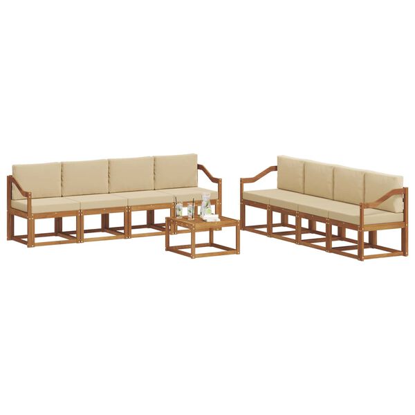 vidaXL Set vanjskih sofa 9 pcs Prirodna i bež Čvrsto drvo akacije