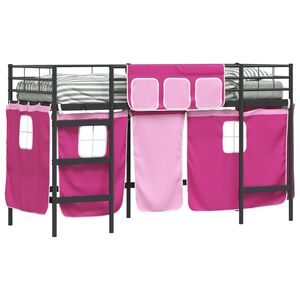 vidaXL Krevet na kat za djecu s zavjesama Crna i ružičasta 75 x 190 cm