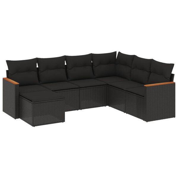 vidaXL 7-dijelni set vrtnih sofa od poliratana s jastucima crni