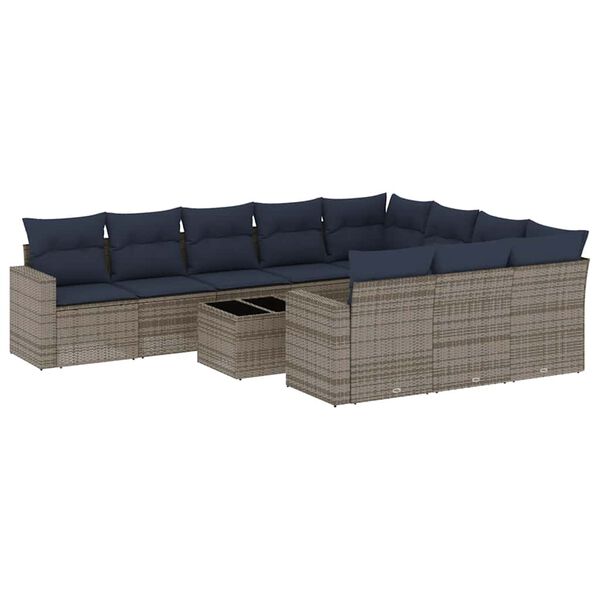vidaXL 11-dijelni set vrtnih sofa od poliratana s jastucima sivi