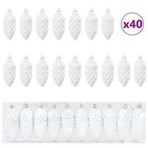 vidaXL Božićna kuglica s četinicom 40 kom. Bijelo 4 x 9 cm Plastika