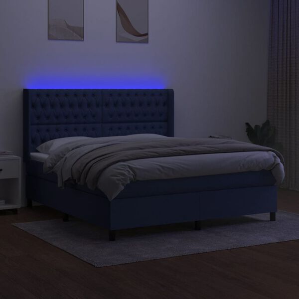 vidaXL Krevet box spring s madracem LED plavi 180x200 cm od tkanine