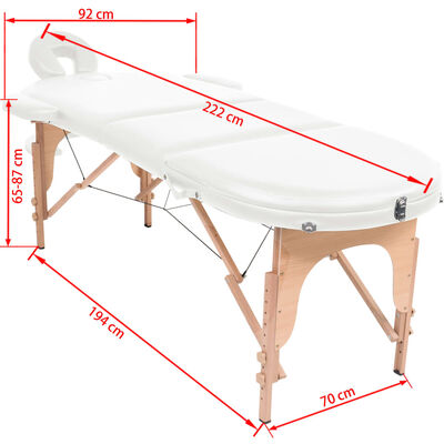 vidaXL Sklopivi masažni stol debljine 4 cm s 2 jastučića ovalni bijeli