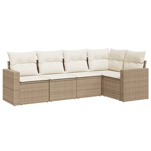 vidaXL 5-dijelni vrtni set sofa s jastucima bež od poliratana